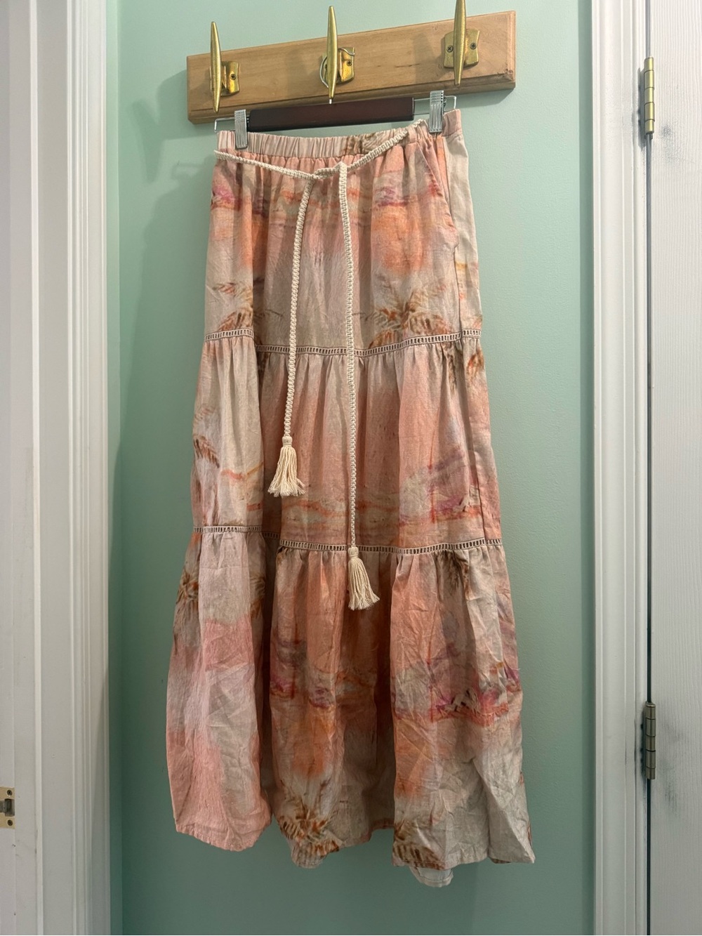 Rachel Zoe Peach and Cream Tiered Tropical Maxi Skirt 🌴